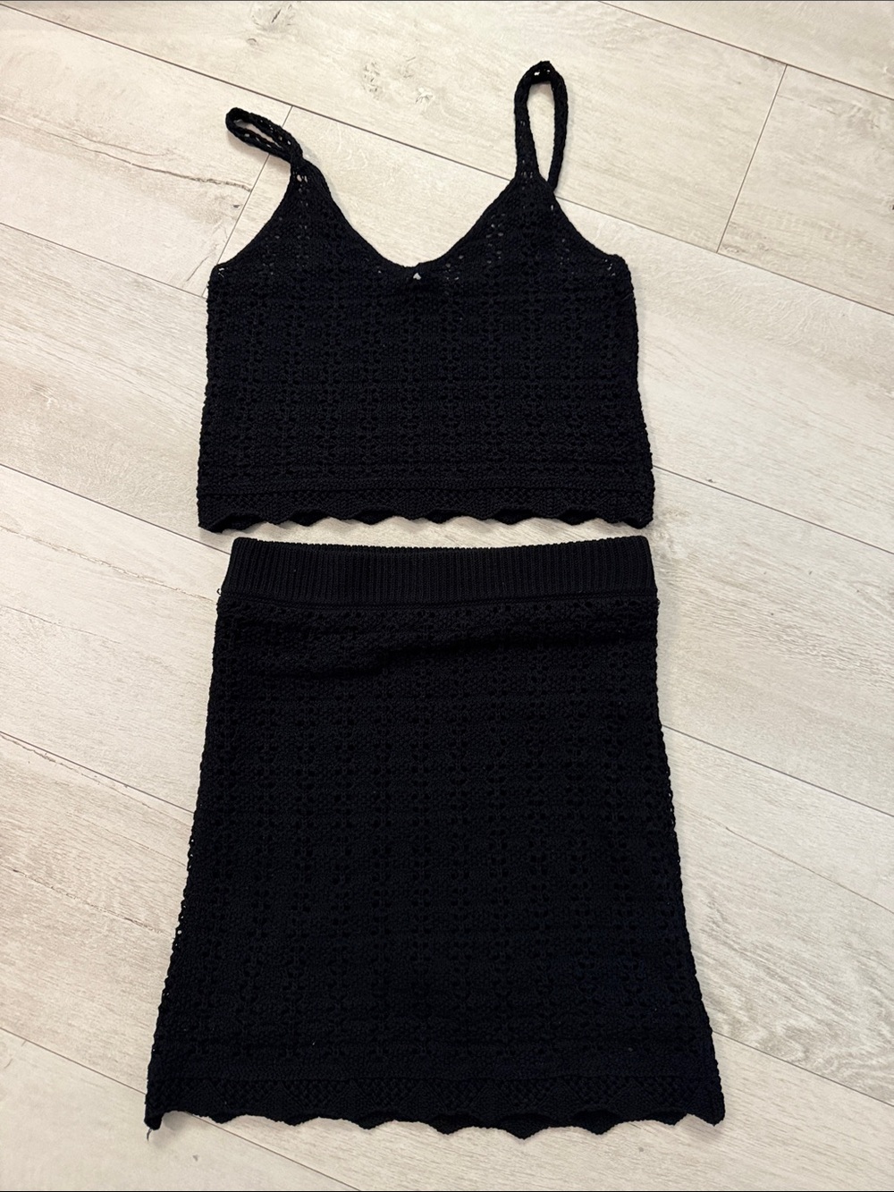 Mango Black Crochet Knit Two-Piece Mini Set